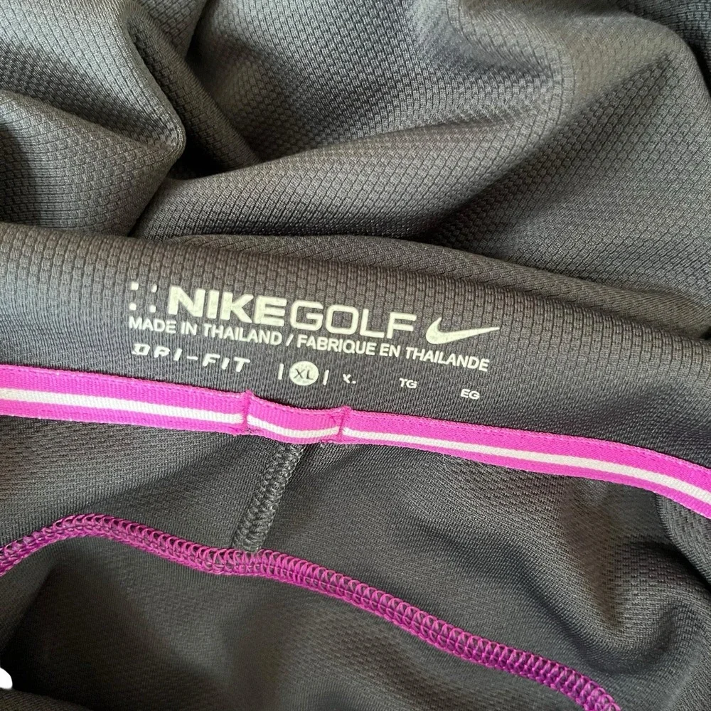 Nike Golf Polo Shirt Women's XL Gray White Long Sleeve Dri-FIT Collared Preppy